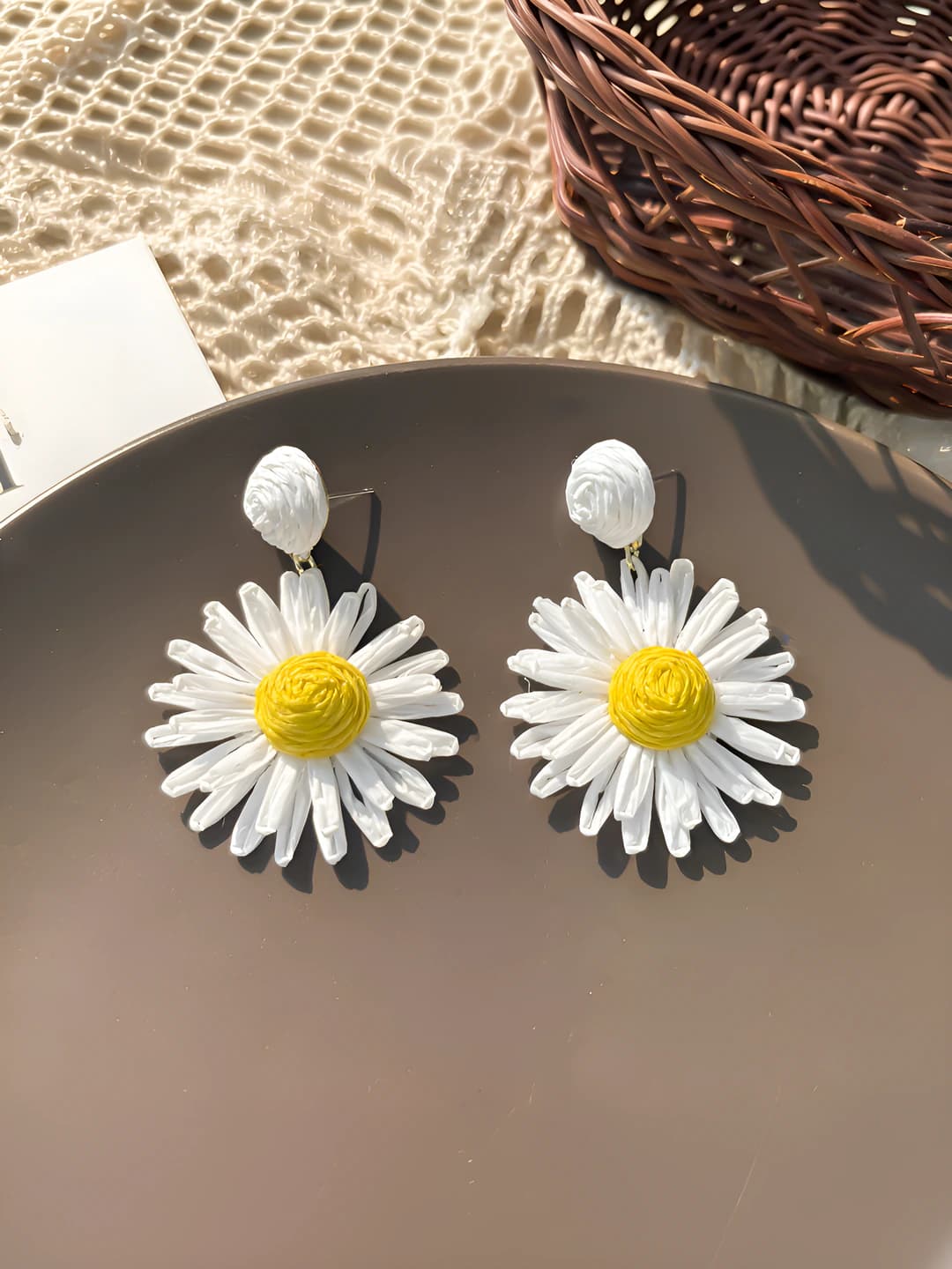 White chrysanthemum flower stud earrings