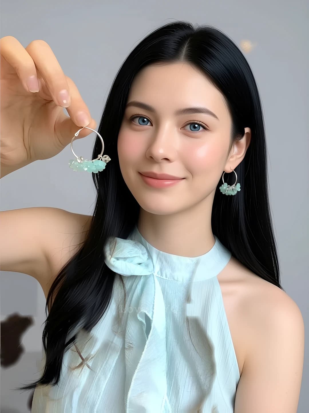 Blue floral beaded earrings