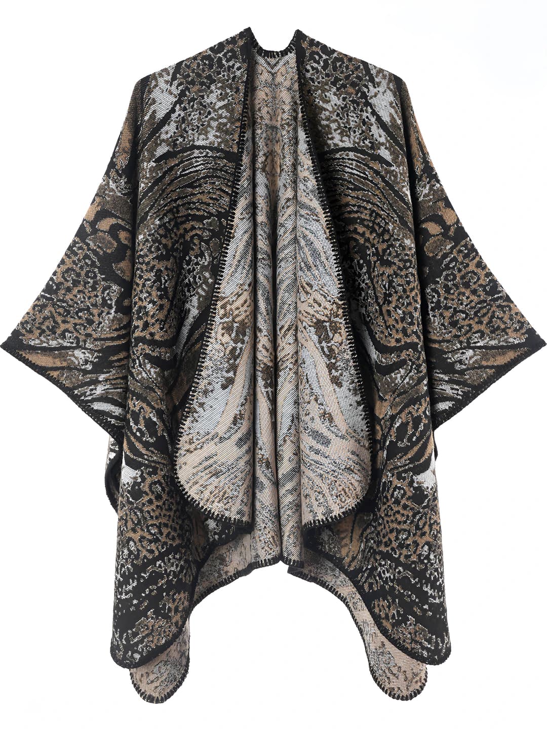 Ayollar uchun leopard naqshli poncho shal, issiq saqlaydigan, barcha mavsumlar uchun, qipilak dizayn elementi, kengaytirilgan model