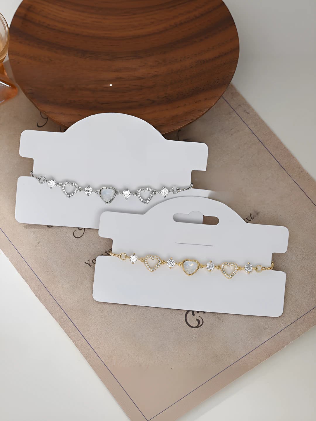 Women's gold-plated micro-set zircon crystal bracelet with cut-out heart and adjustable drawstring clasp