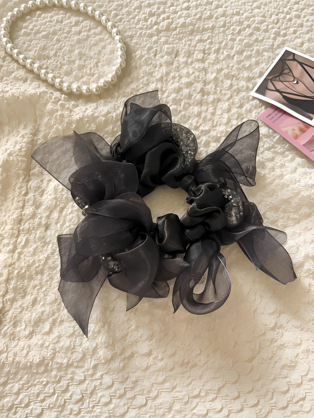 Black bow & small diamond hair tie