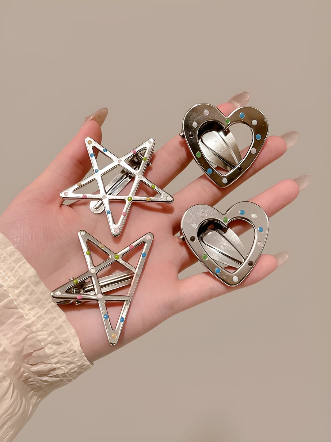 Metal, heart, star, 4 pcs