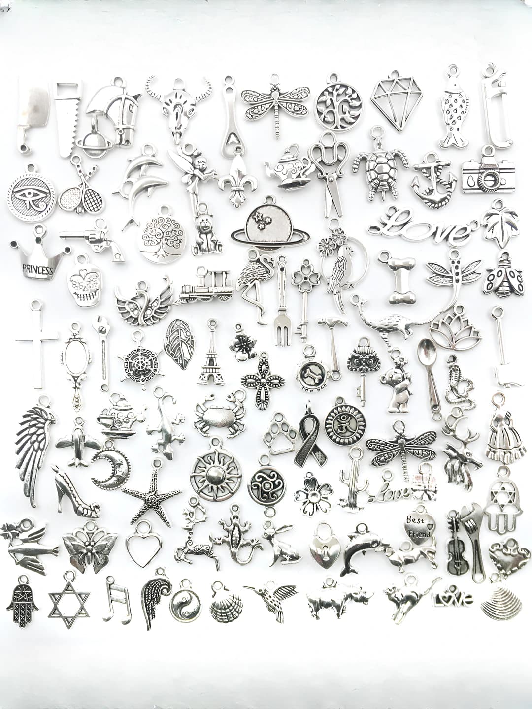 100 pcs mixed antique silver charm, 103g