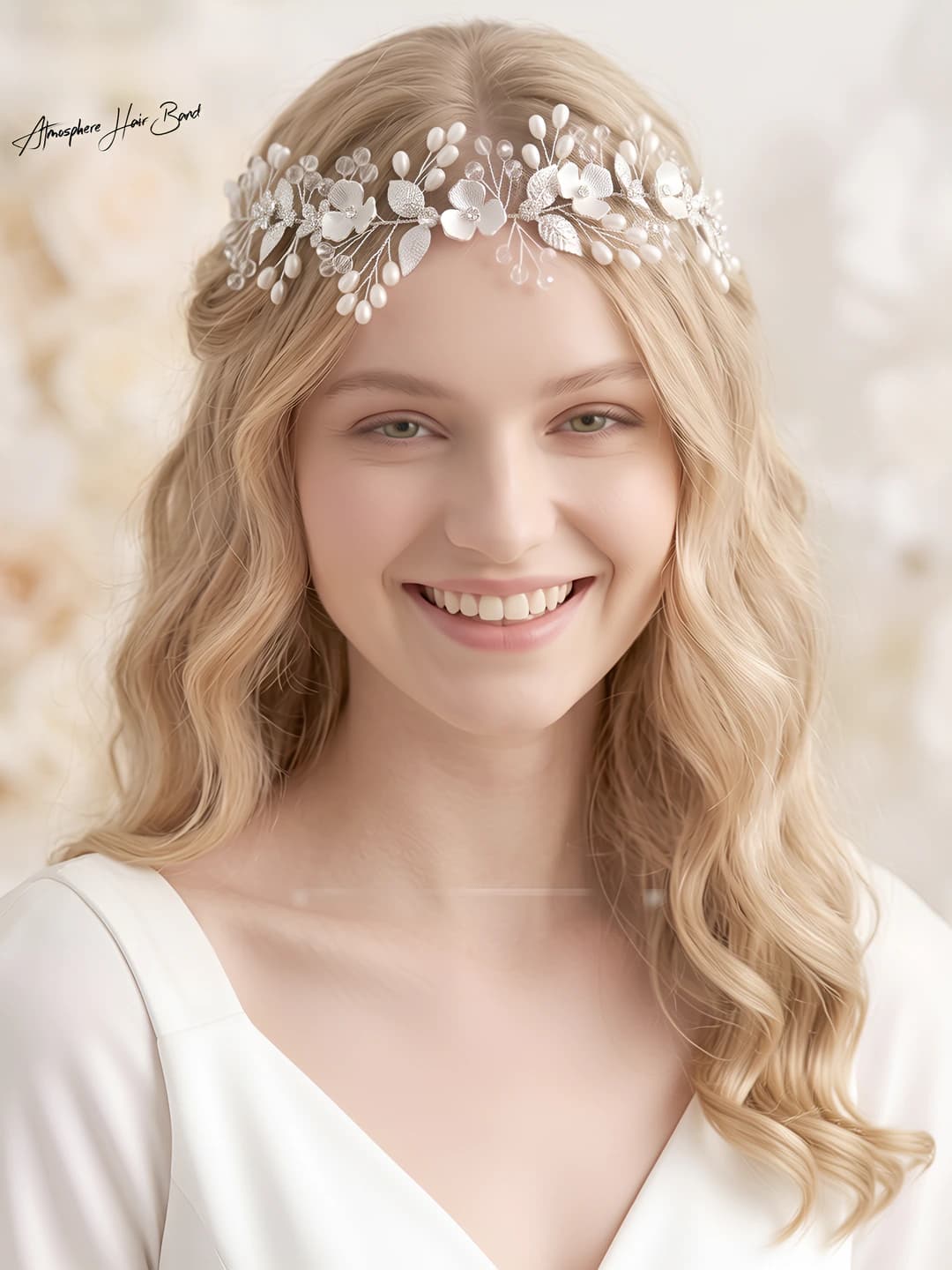 Women's bridal headband with crystals and pearls in retro style