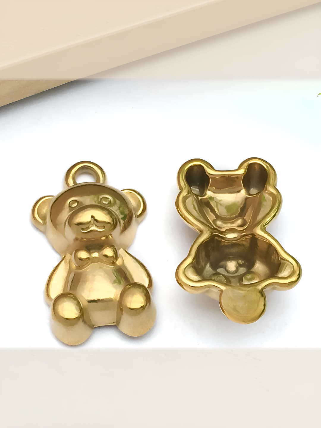 Золотой стальной большой медвежонок, 14x22x7mm