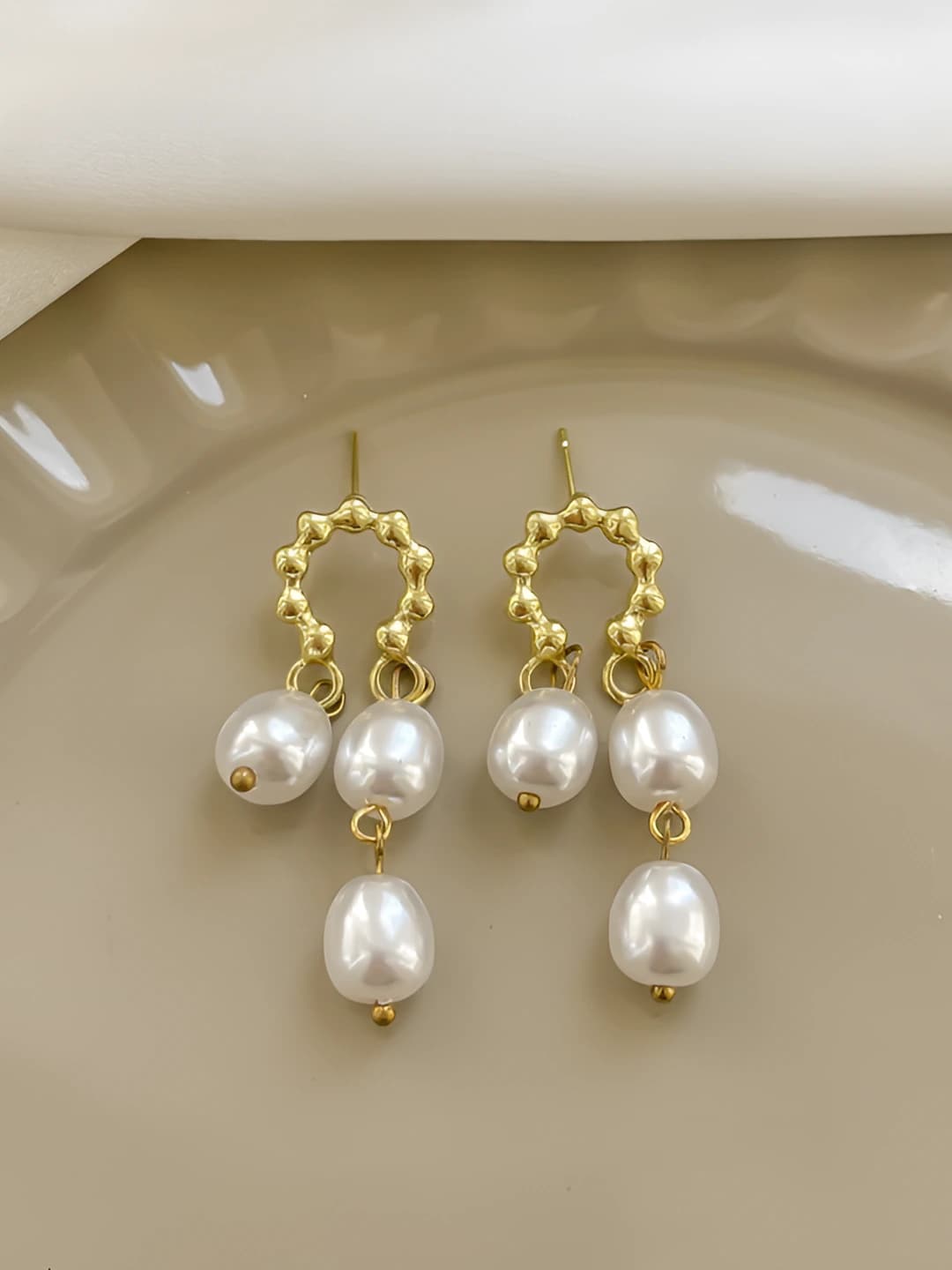 Gold irregular pearl tassel studs