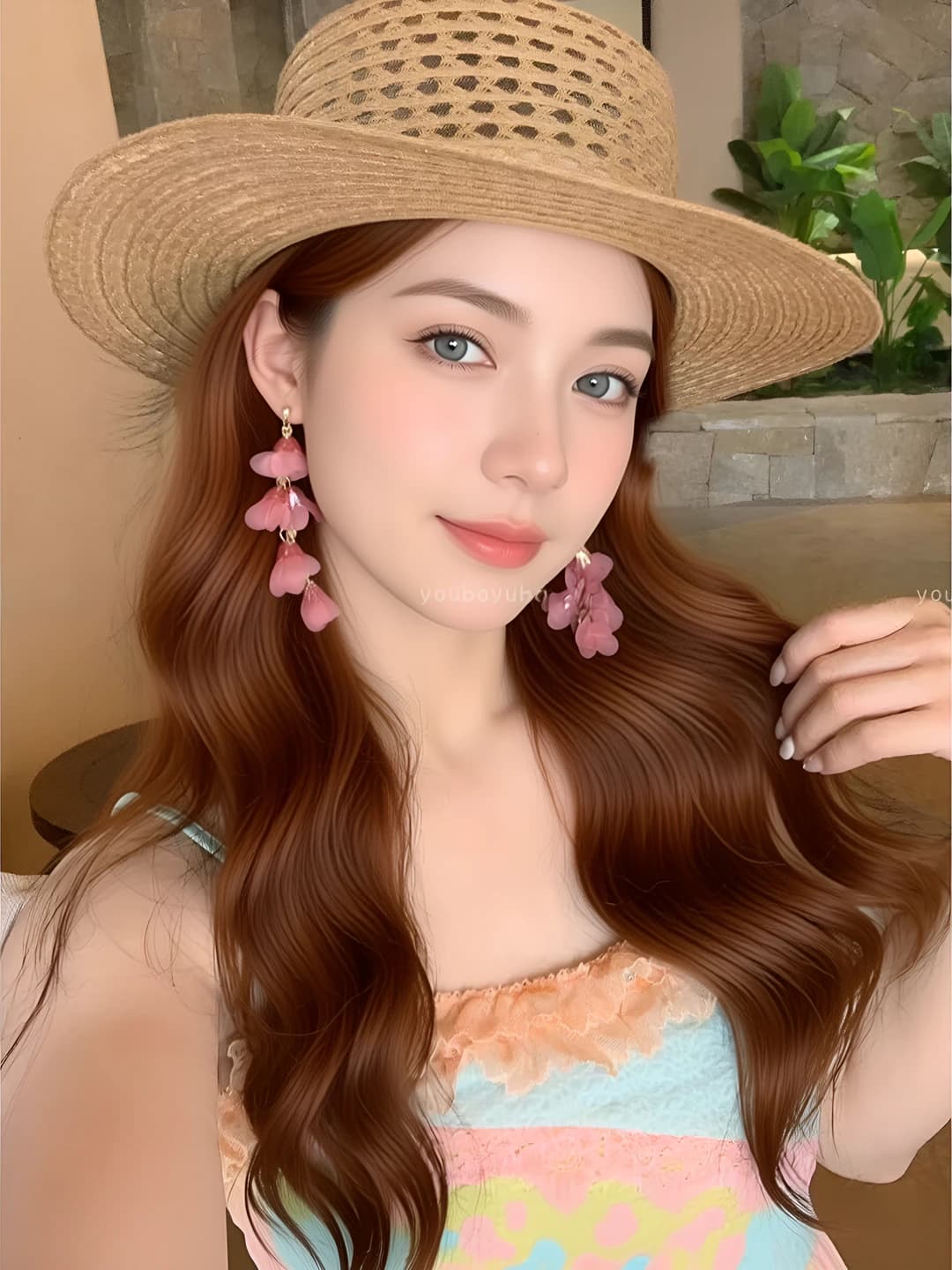Pink bellflower earrings
