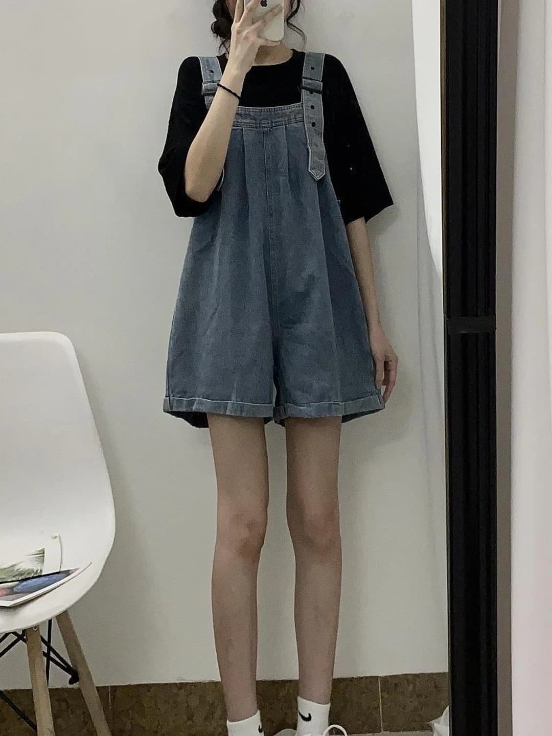 Women's 2026 spring-autumn denim overalls, high waist, straight cut, trousers, slimming, solid colour