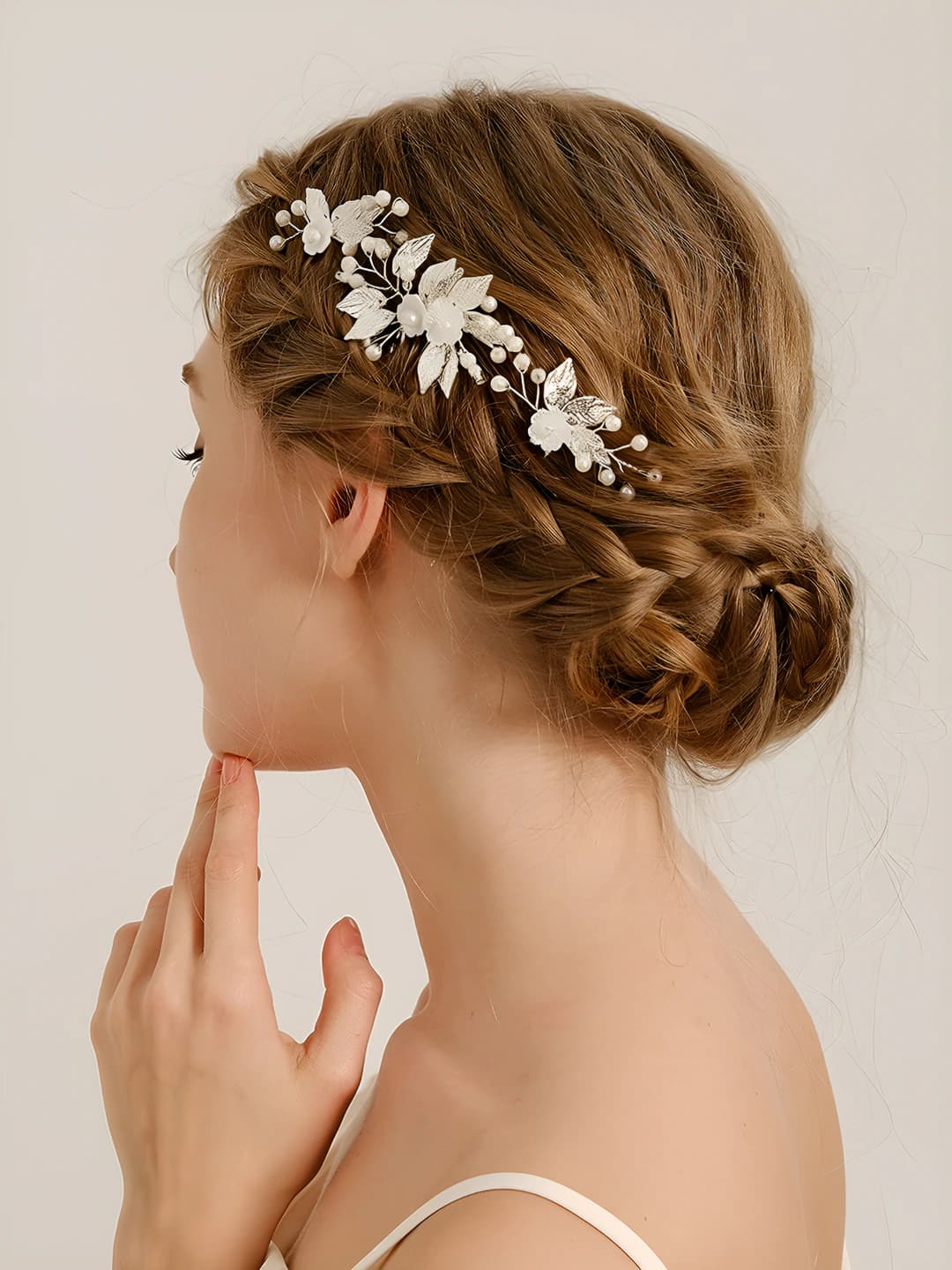 Women's bridal hair insert comb: handmade set of silver leaf pins and comb, retro style for photo shoots