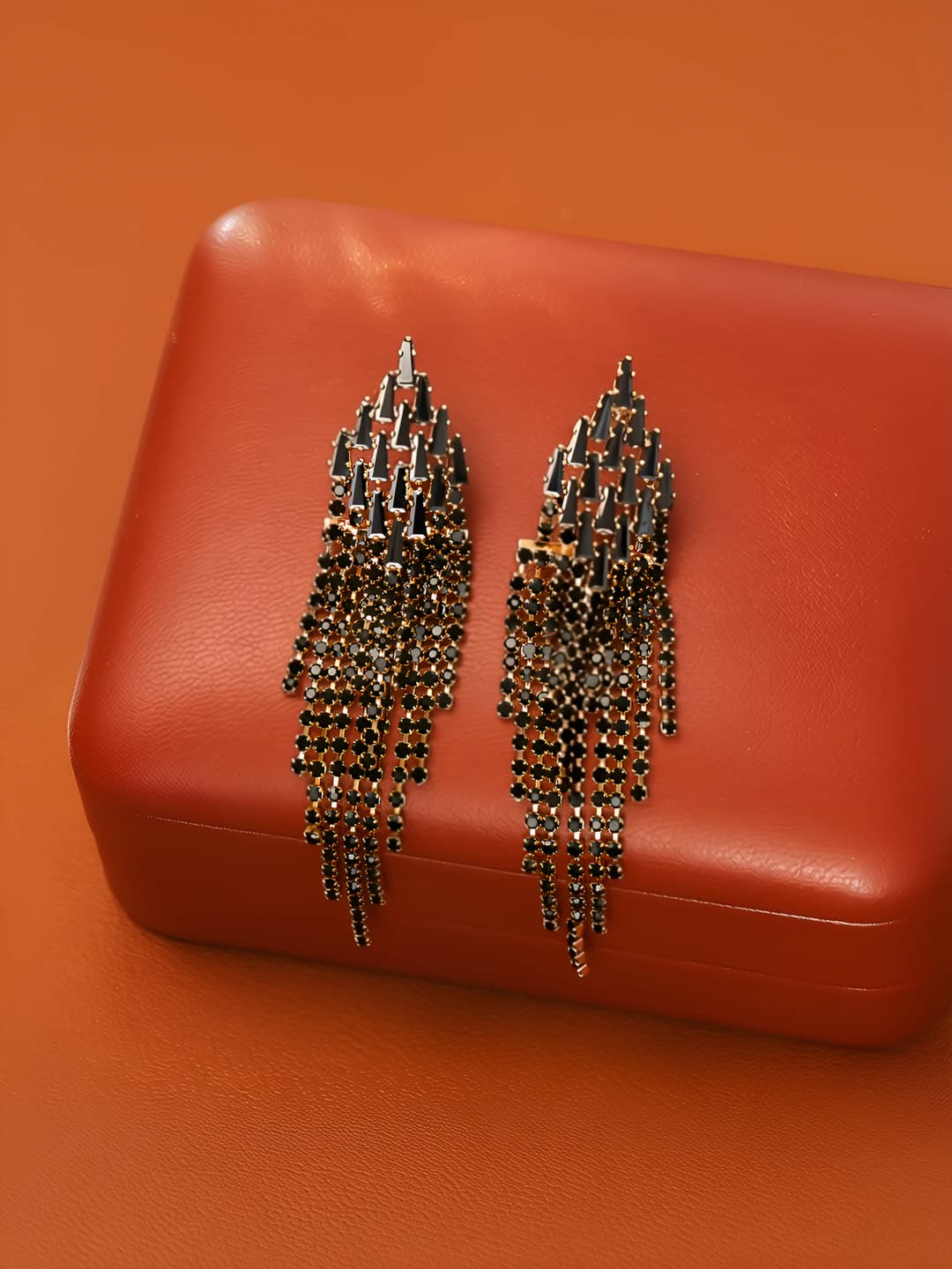 Women's long minimalist earrings with geometric design, line elements, and real gold plating on 925 silver