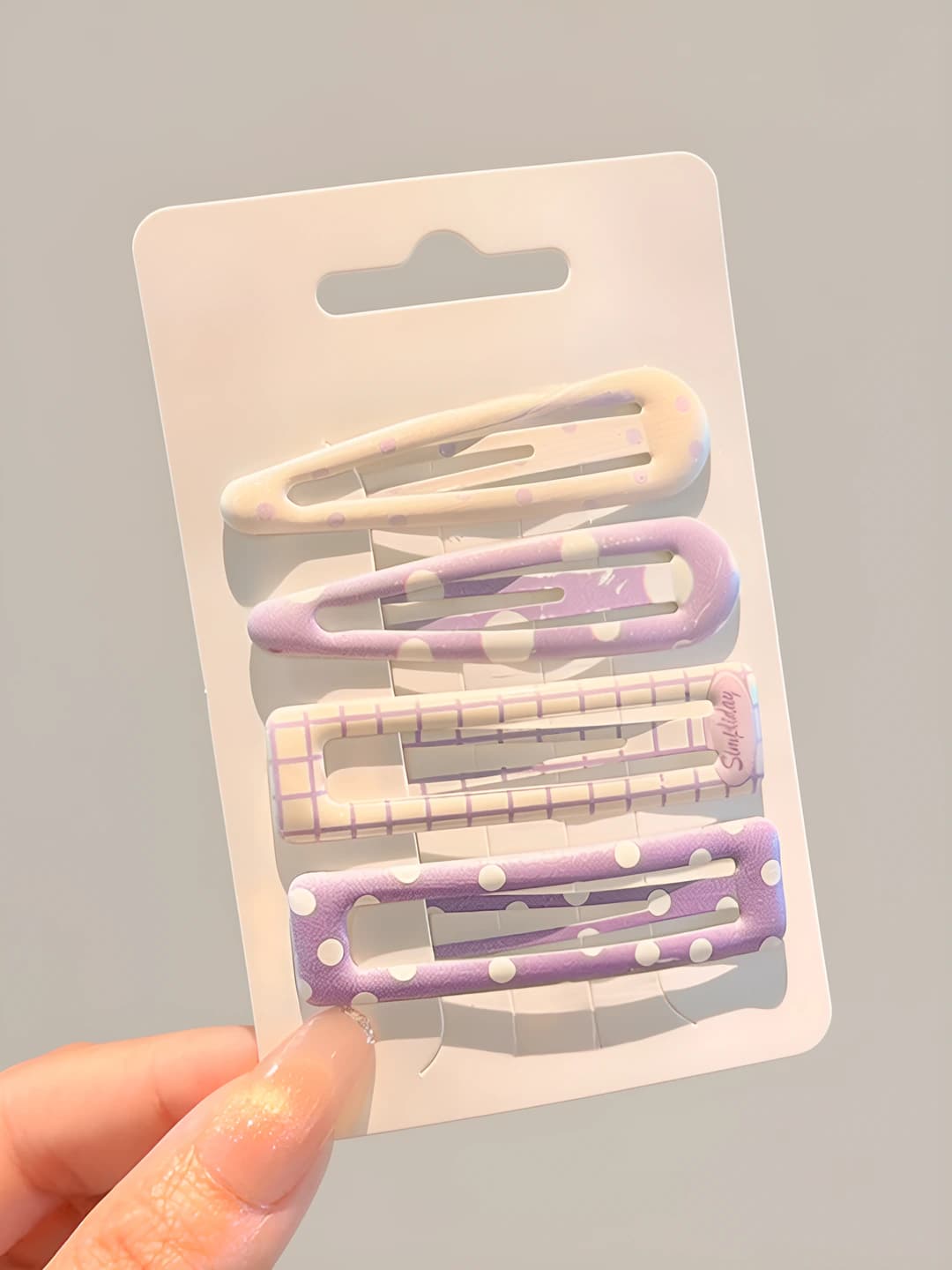 Purple-white polka dot 4 pcs