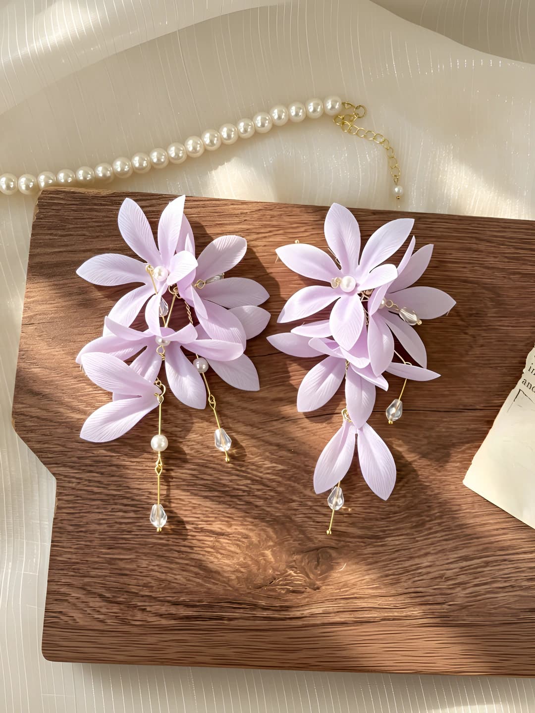 Purple floral tassel earrings