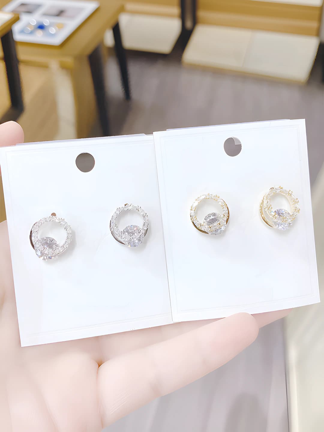 Women's Korean style mini hoop earrings with 3A zircon, silver post, real gold plating