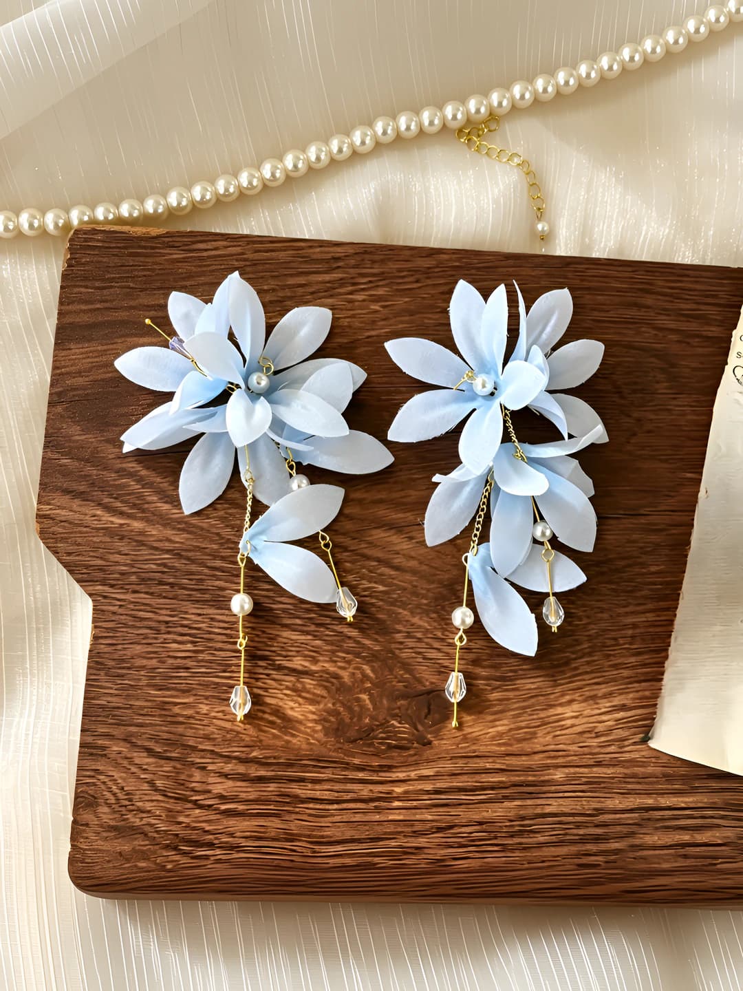 Blue flower fringe earrings
