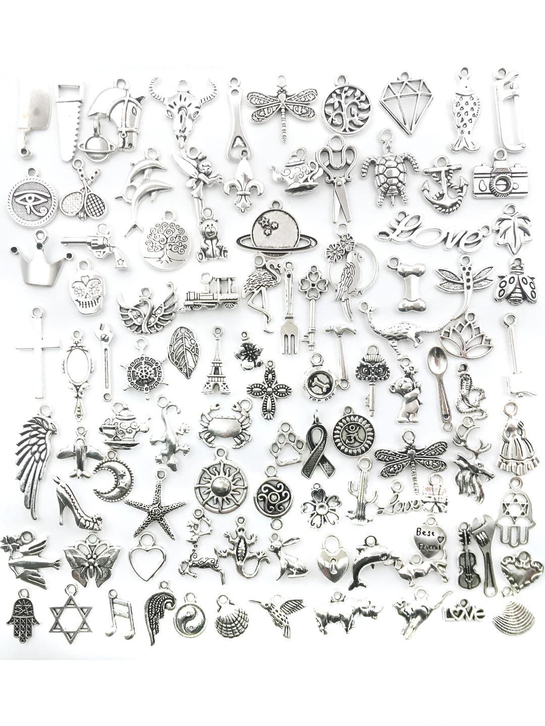 Mixed 100 pc antique silver charm m356-103.9g