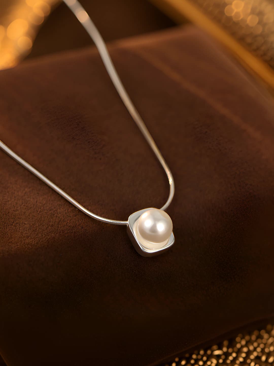 Women's 925 silver square pearl pendant necklace