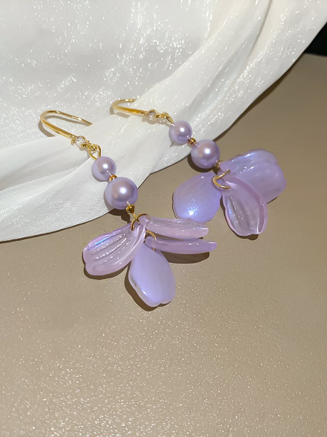 150# Ear hook - Purple flowers fringe