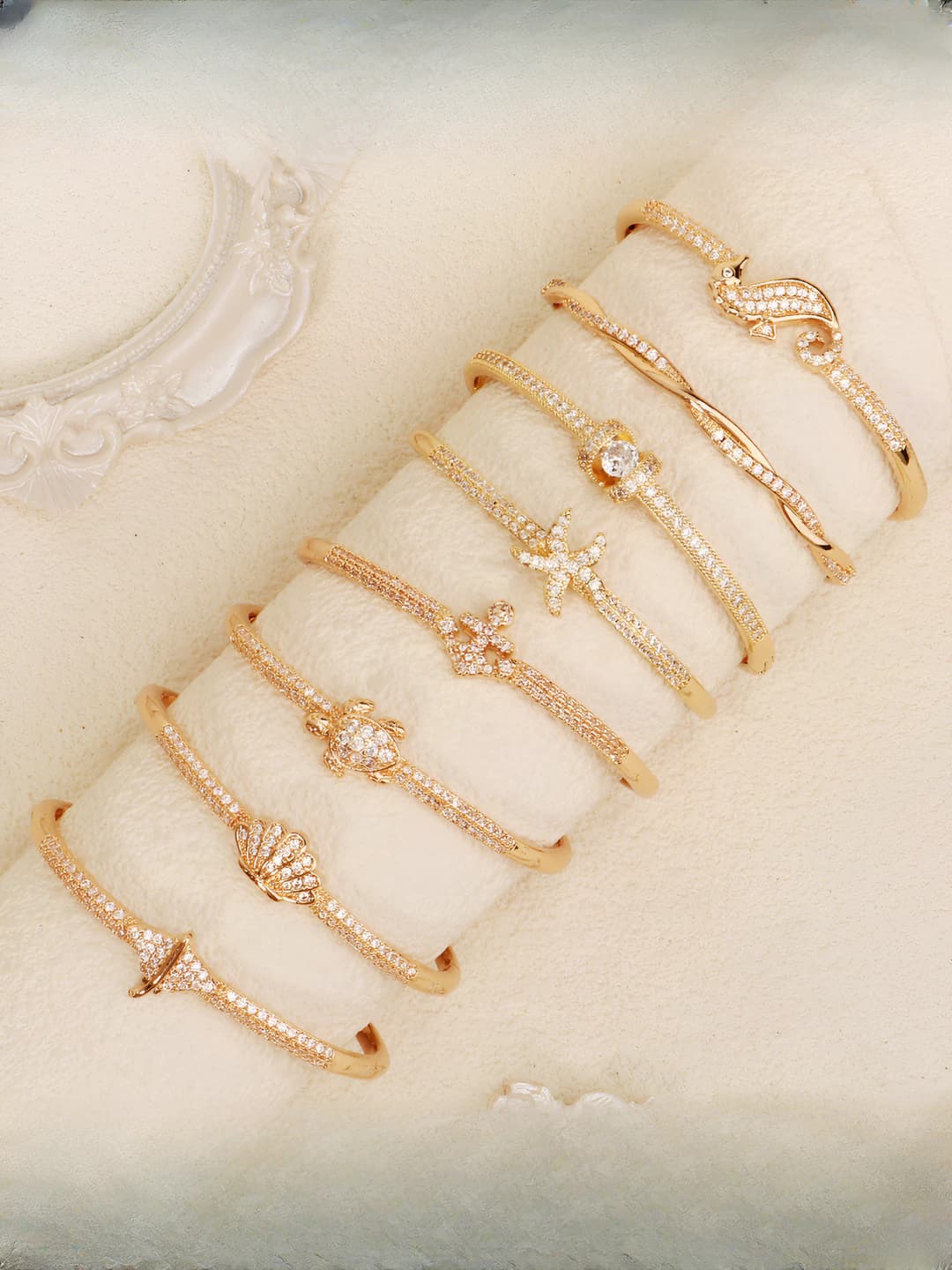Women's open bangle: copper, zircon-set, ocean series, star and shell design, non-fading