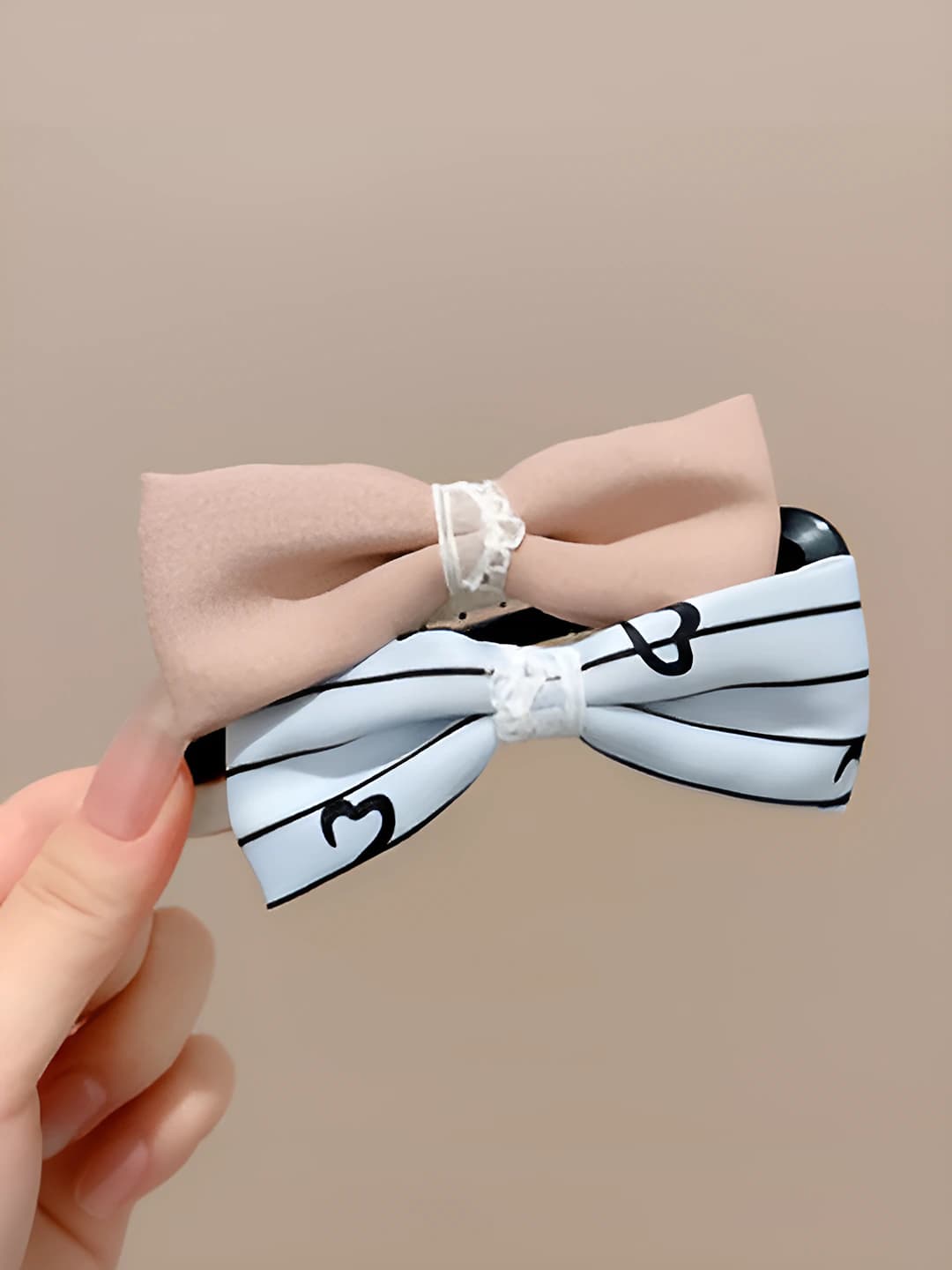 5# Apricot-blue striped double bow