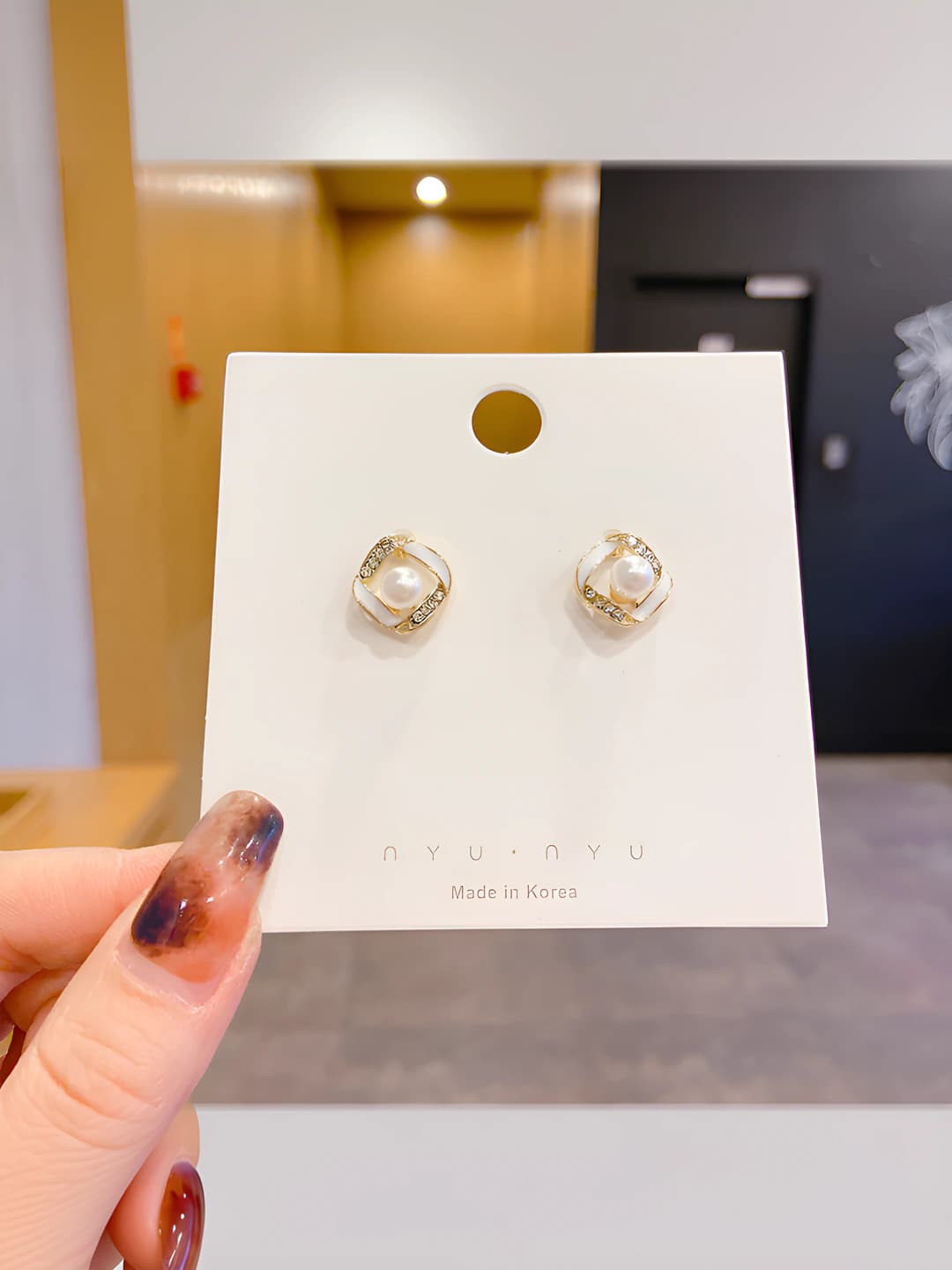 6# Open square pearl - silver post