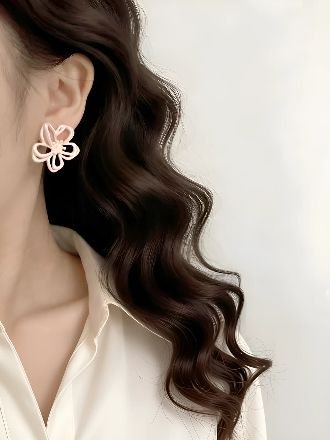 Pink openwork floral earrings