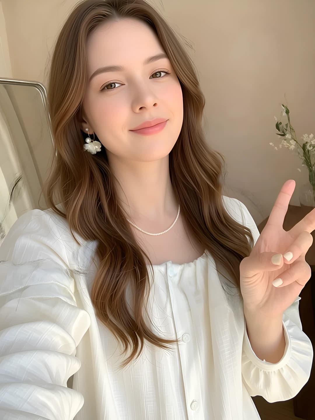 Pearl flower two-way earrings