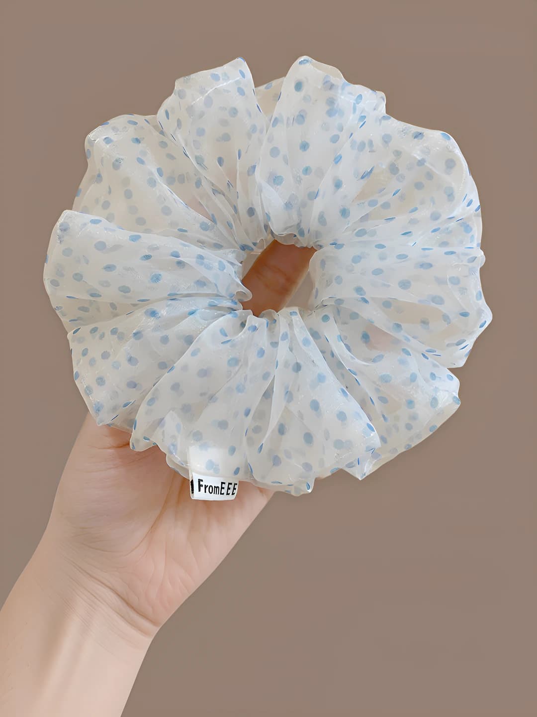 1# White base blue polka dot hair tie ~16 cm