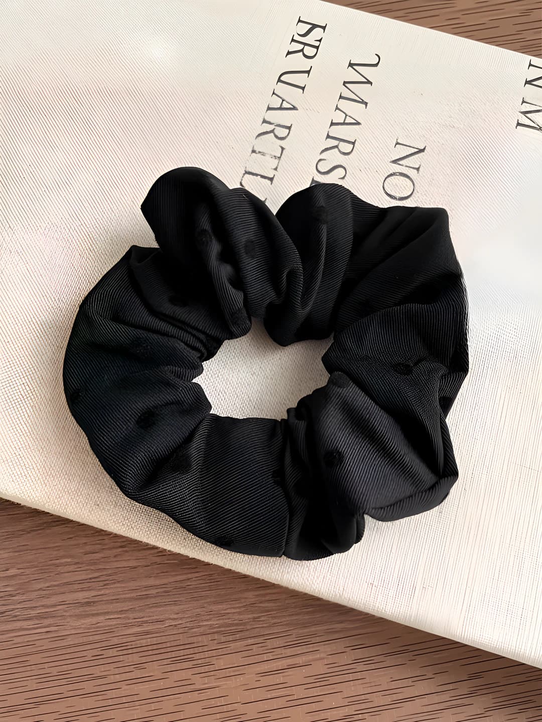 Black ring polka dot scrunchie