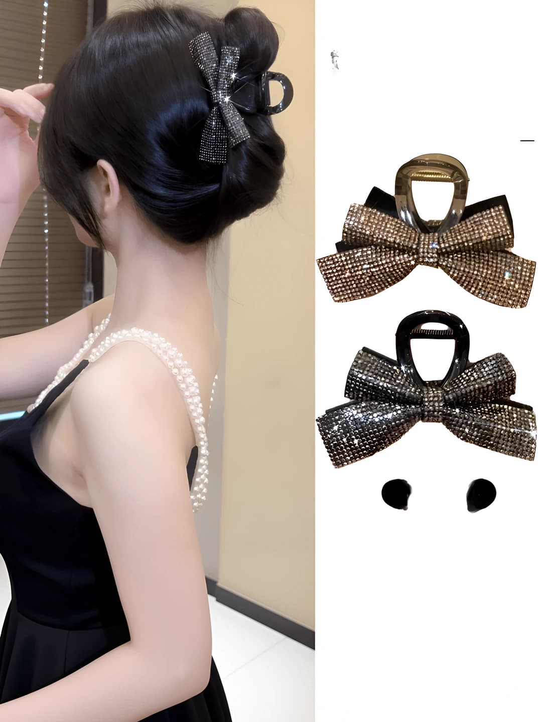 Women's Korean style rhinestone bow hair clip (claw clip)