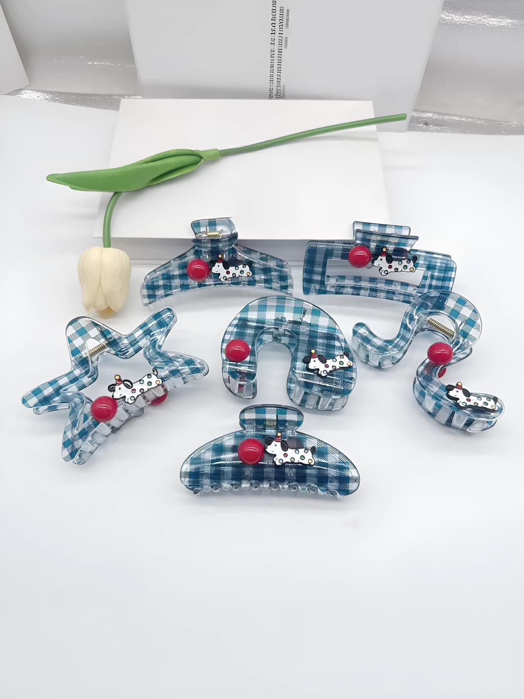 Women's hair clips: checked, preppy style, handmade, geometric design element