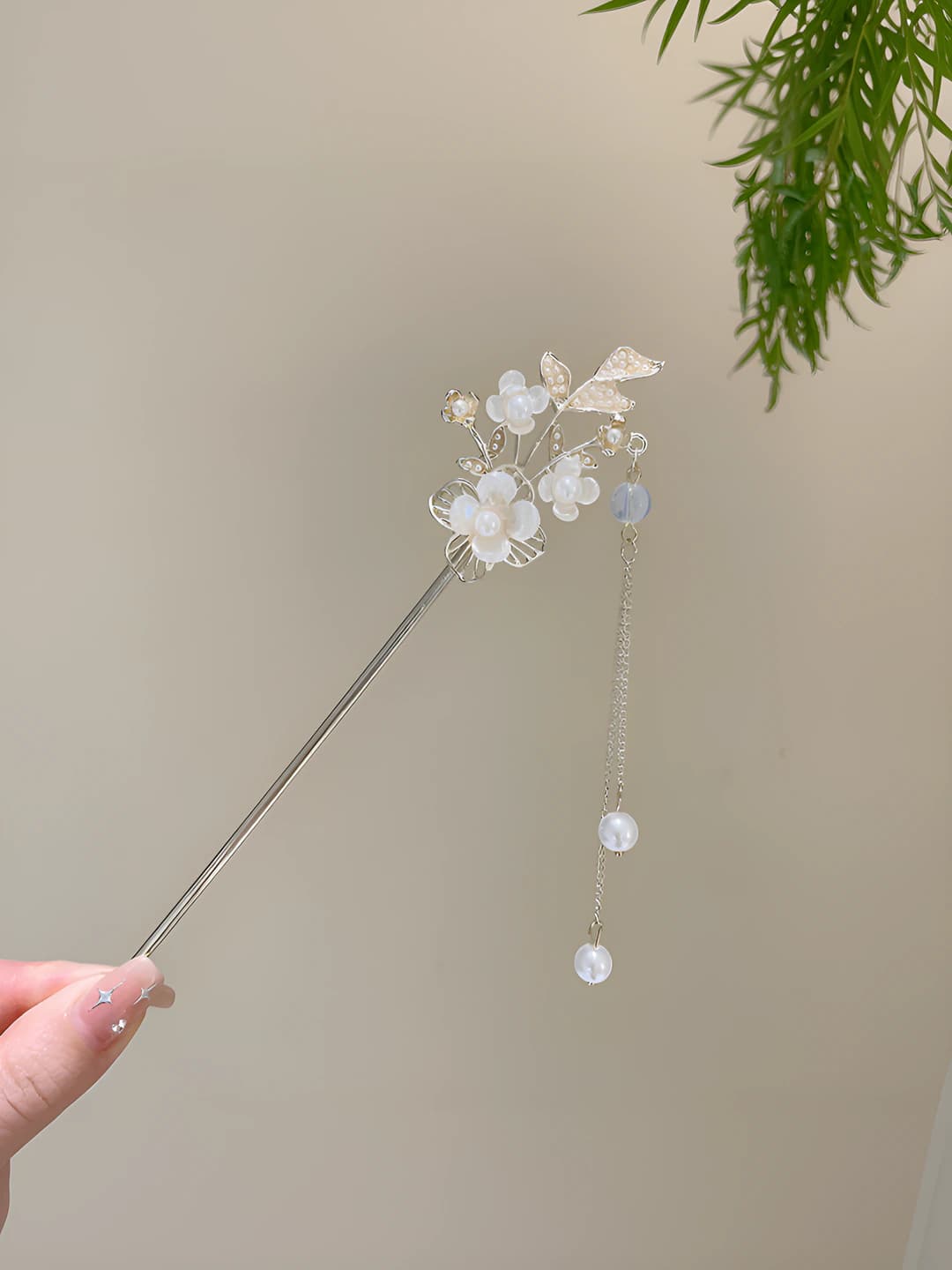 Gold branch pearl flower tassel hairpin-gold