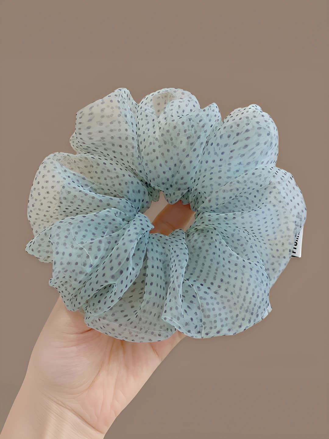 3# Blue polka dot scrunchie ~16 cm