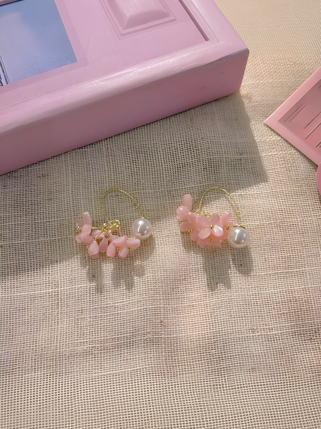 Pink pearl floral earrings