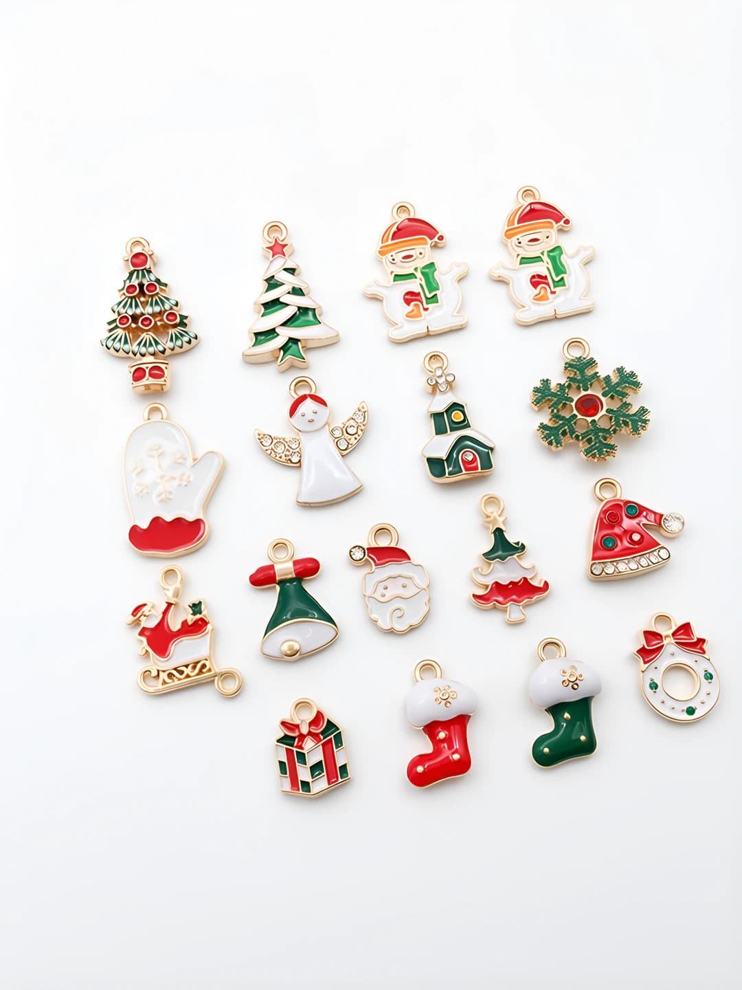 Women's alloy charms for jewelry, resin coated, Christmas tree, glove, sleigh, bell shapes