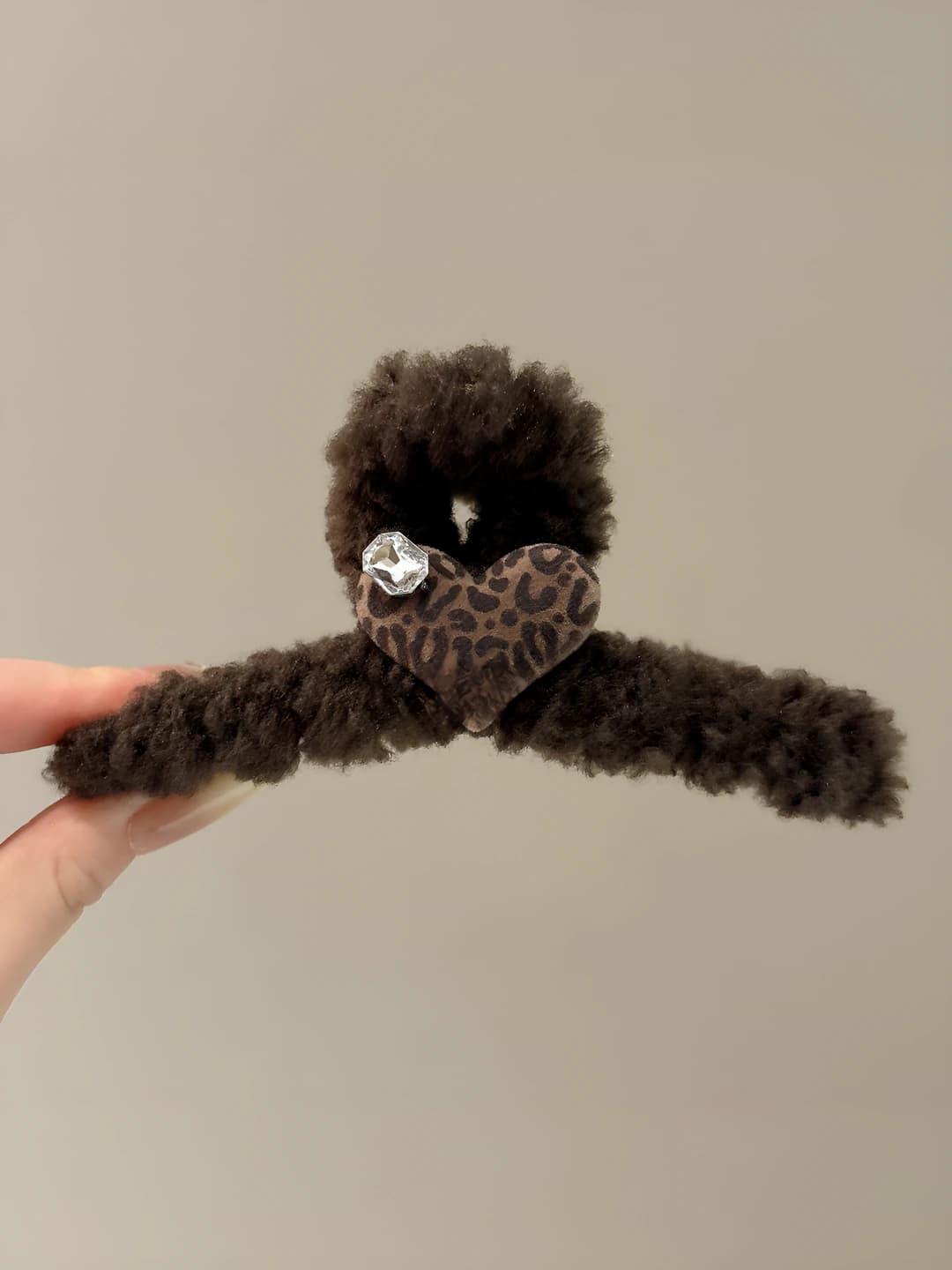 1# Кофейный леопард сердце зажим ~13cm - одна сторона