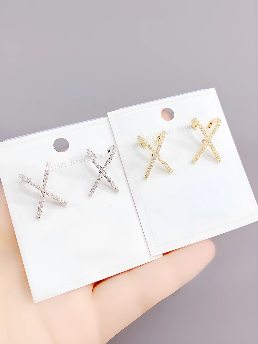 Women's S925 silver stud earrings, Korean style, letter X, geometric shape, micro-set studs