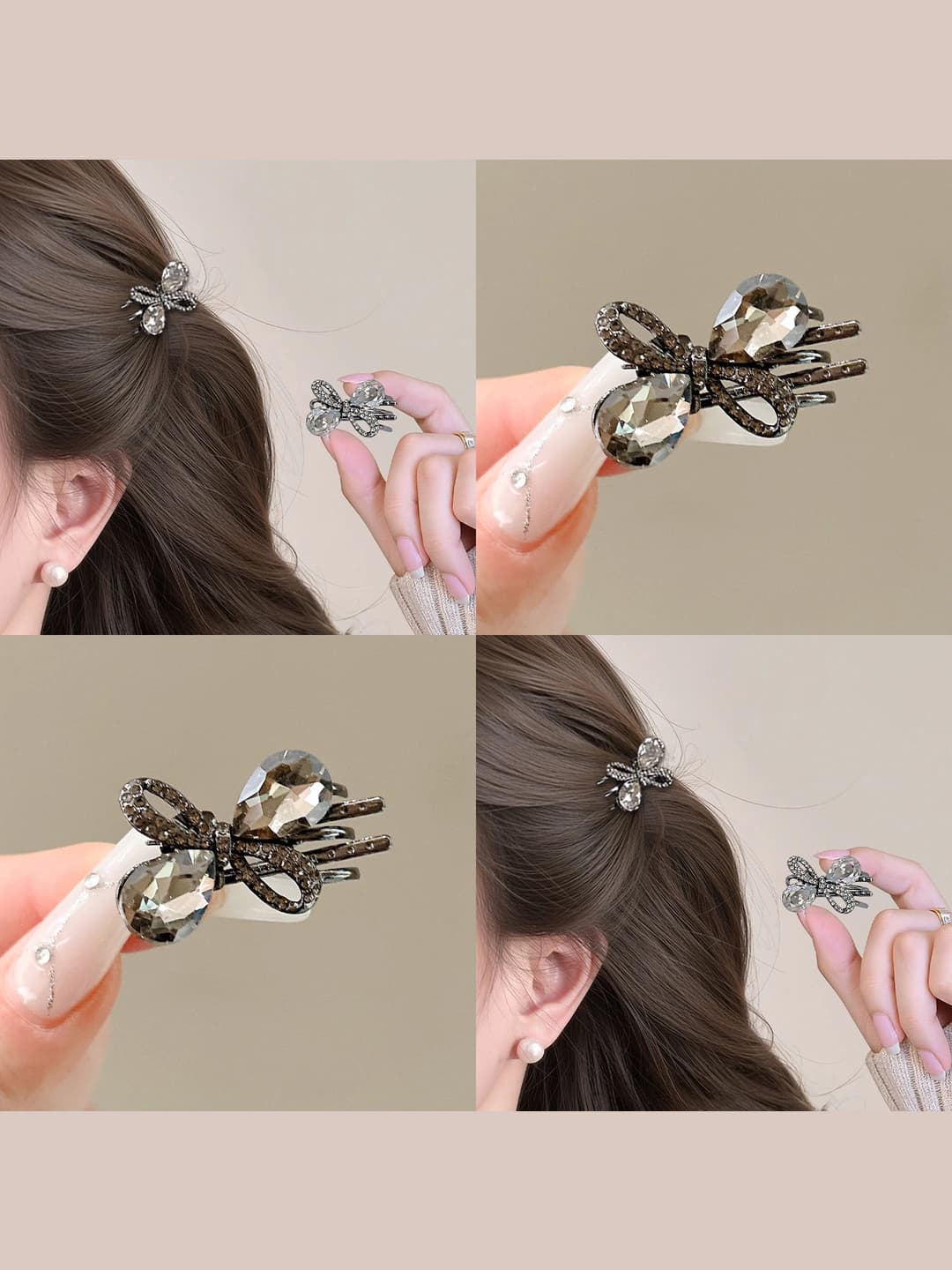 Women's hair clip with rhinestones and cutout butterfly design