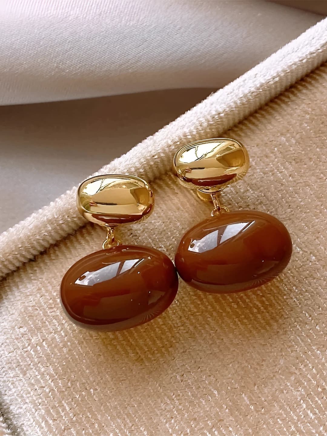 Coffee enameled polka dot stud earrings