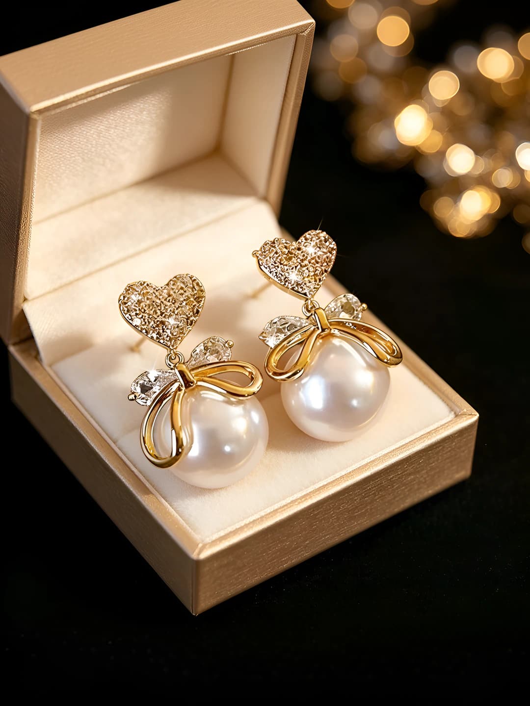 4# Heart bow pearl studs