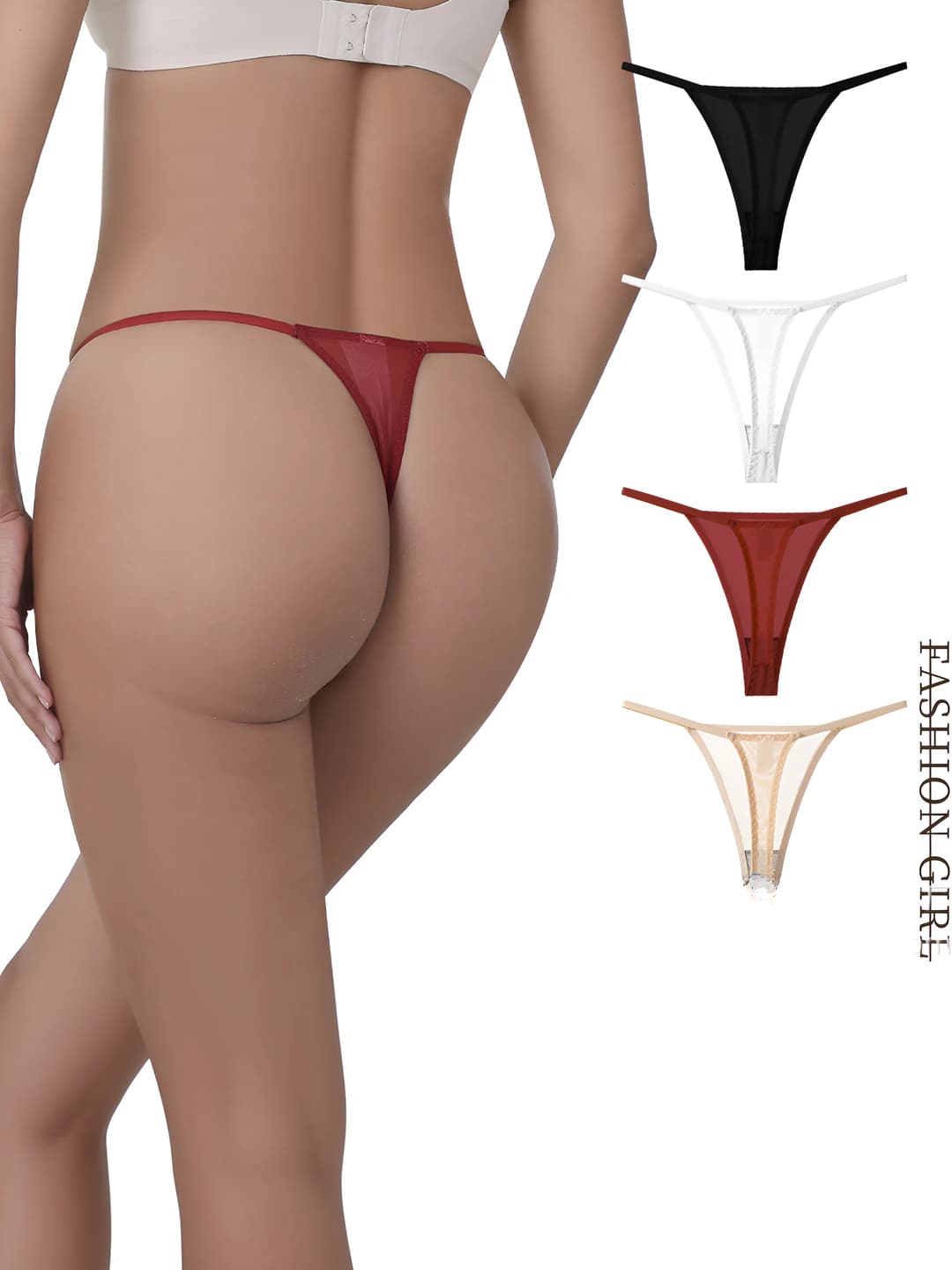 Women's low waist, breathable, quick-dry, solid colour, plus size, sheer mesh thong underwear