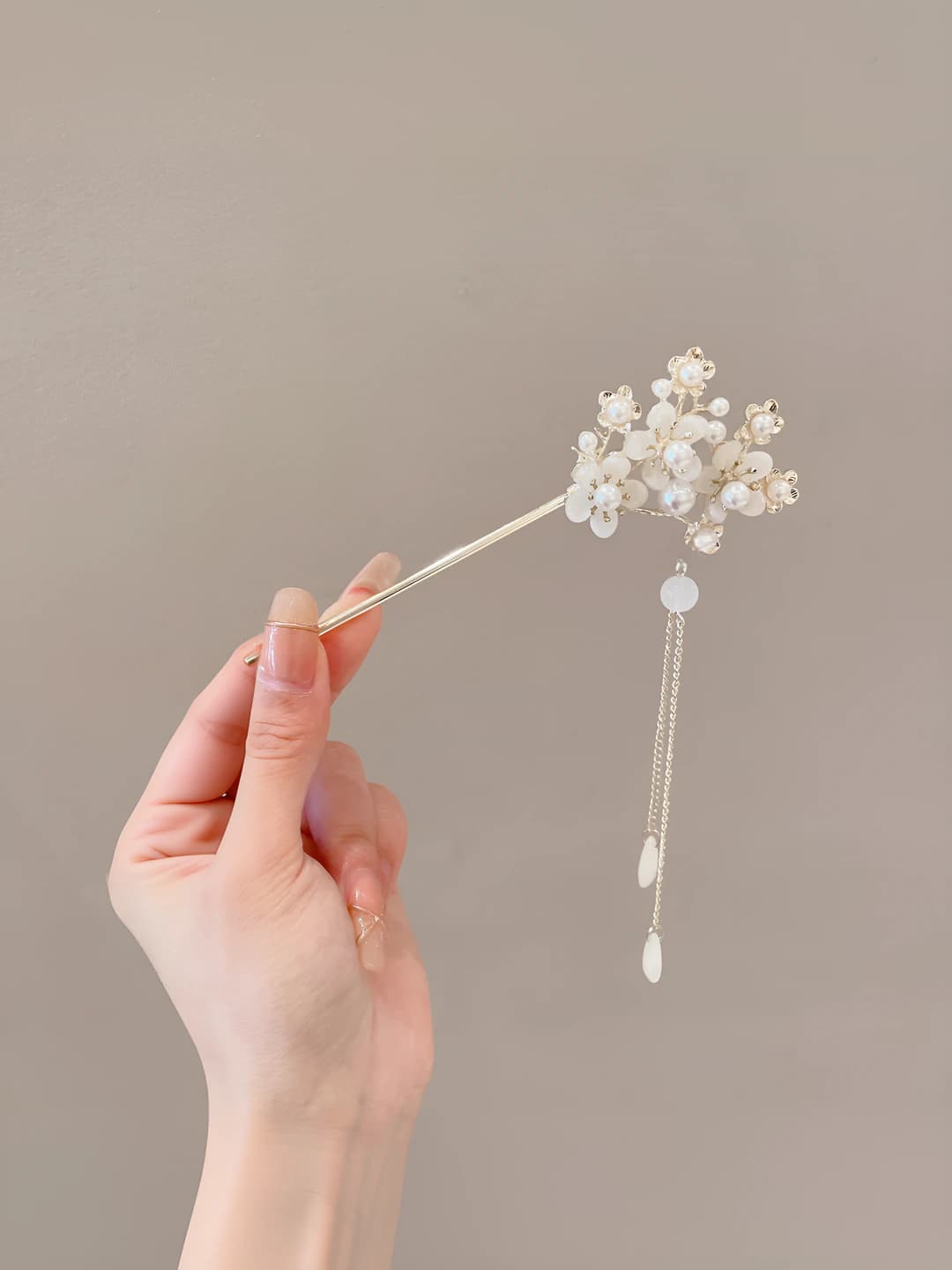 77# Pearl fringe hairpin - Gold
