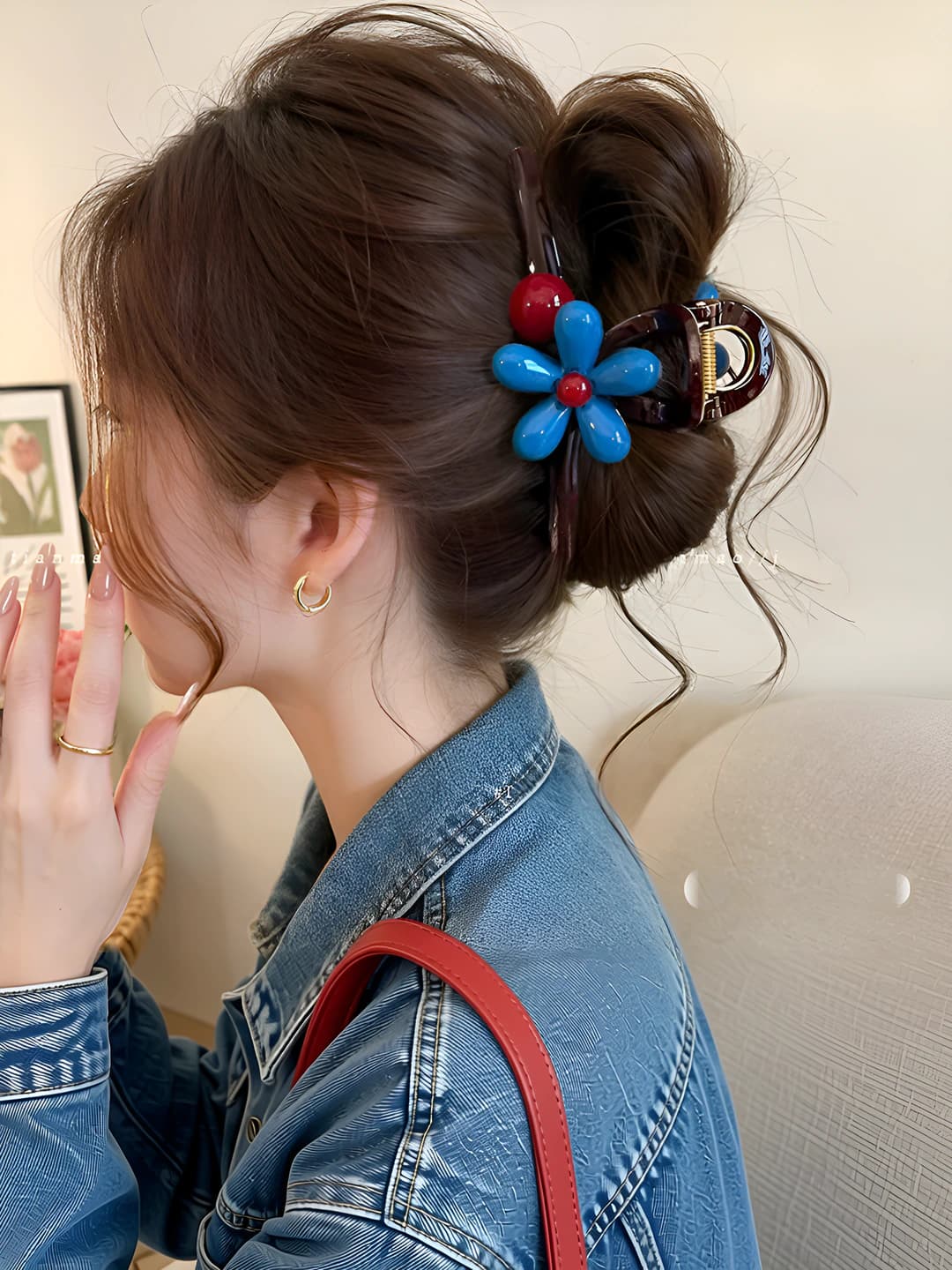 6# Blue small flowers brown ~12.5 cm