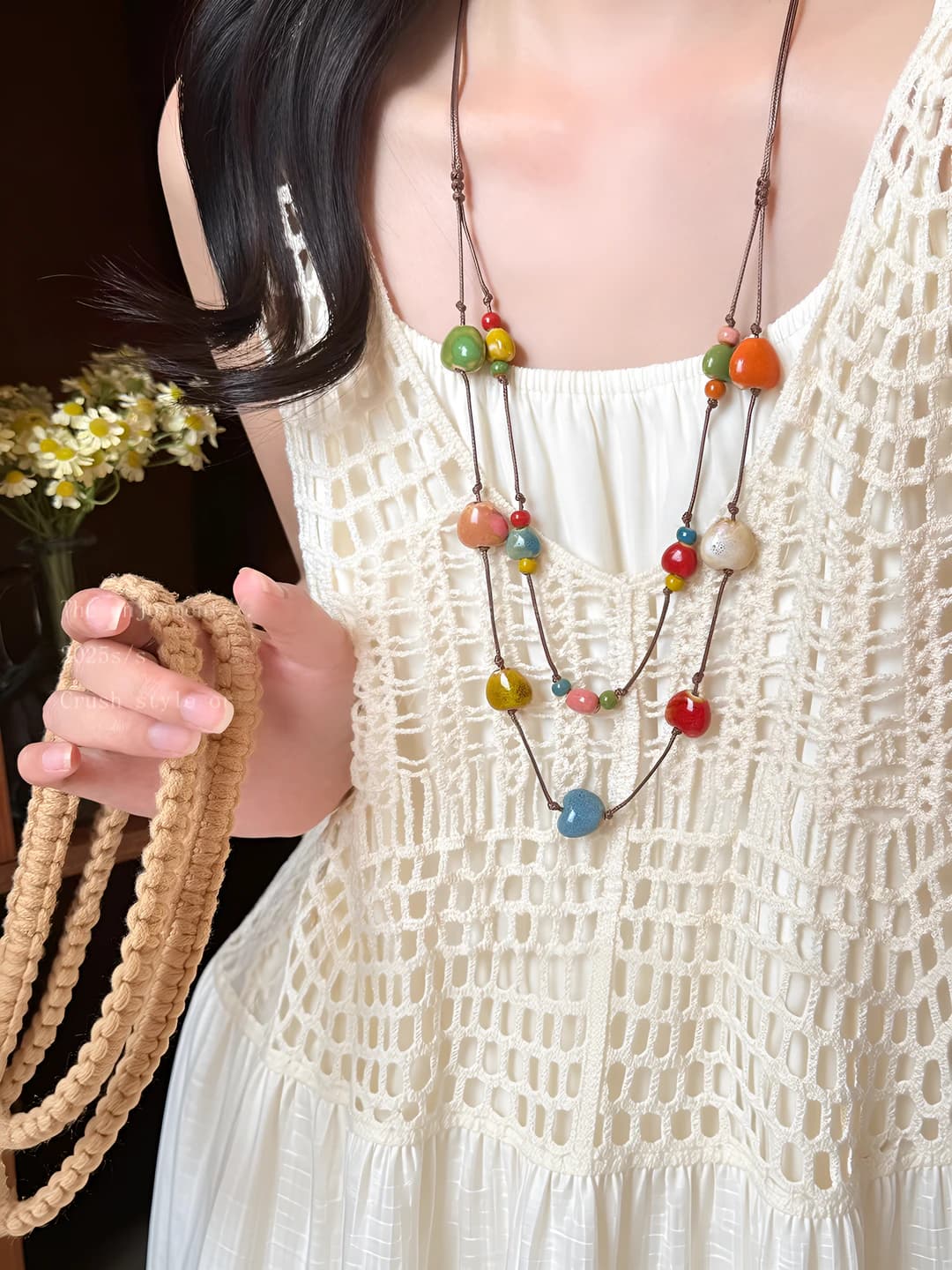 Multicolour ceramic heart necklace