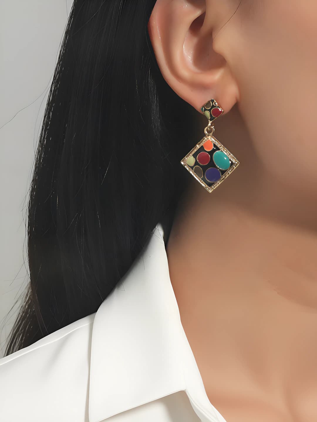 Women's retro style geometric drop earrings