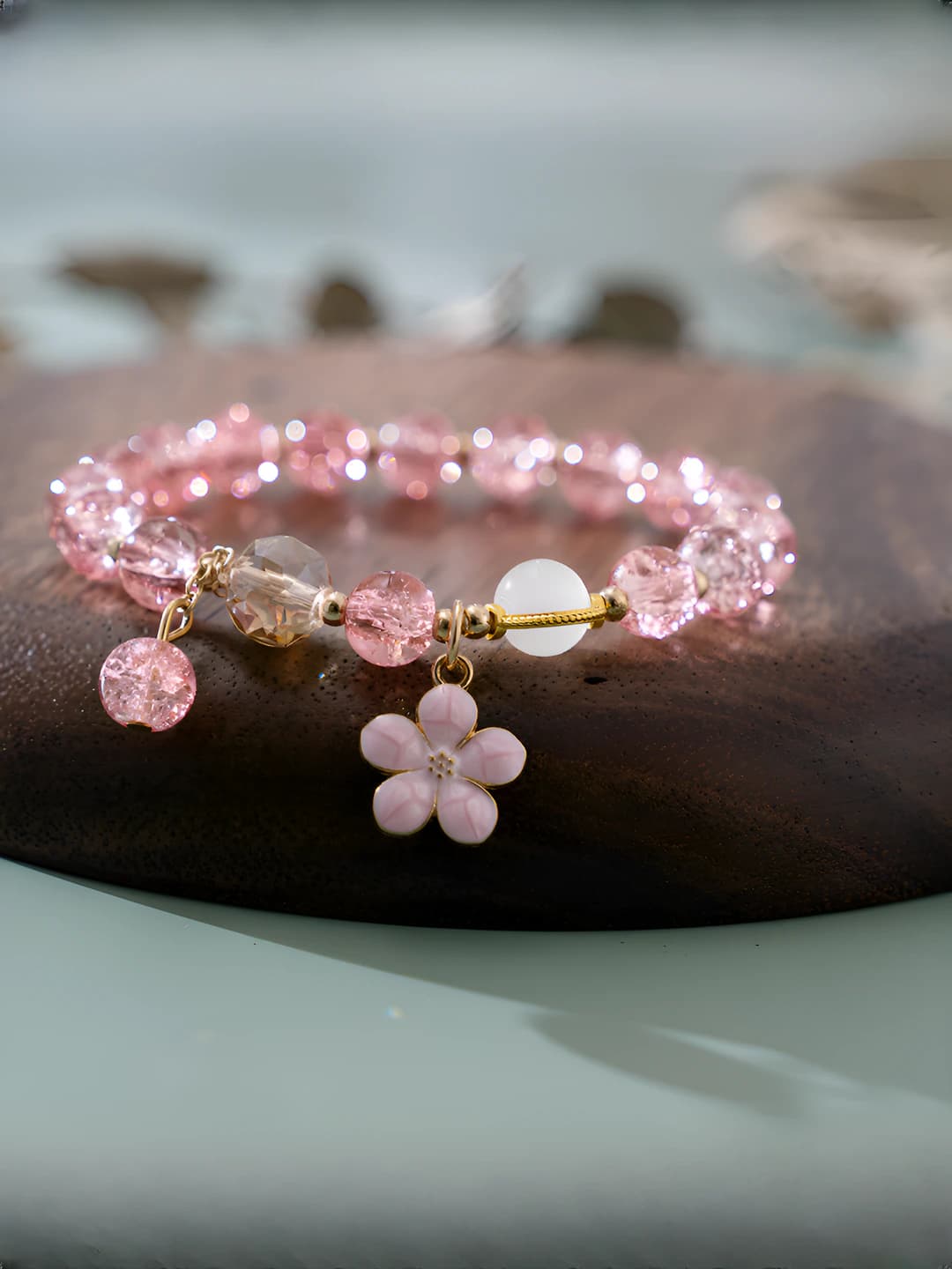 Pink crystal flower bracelet