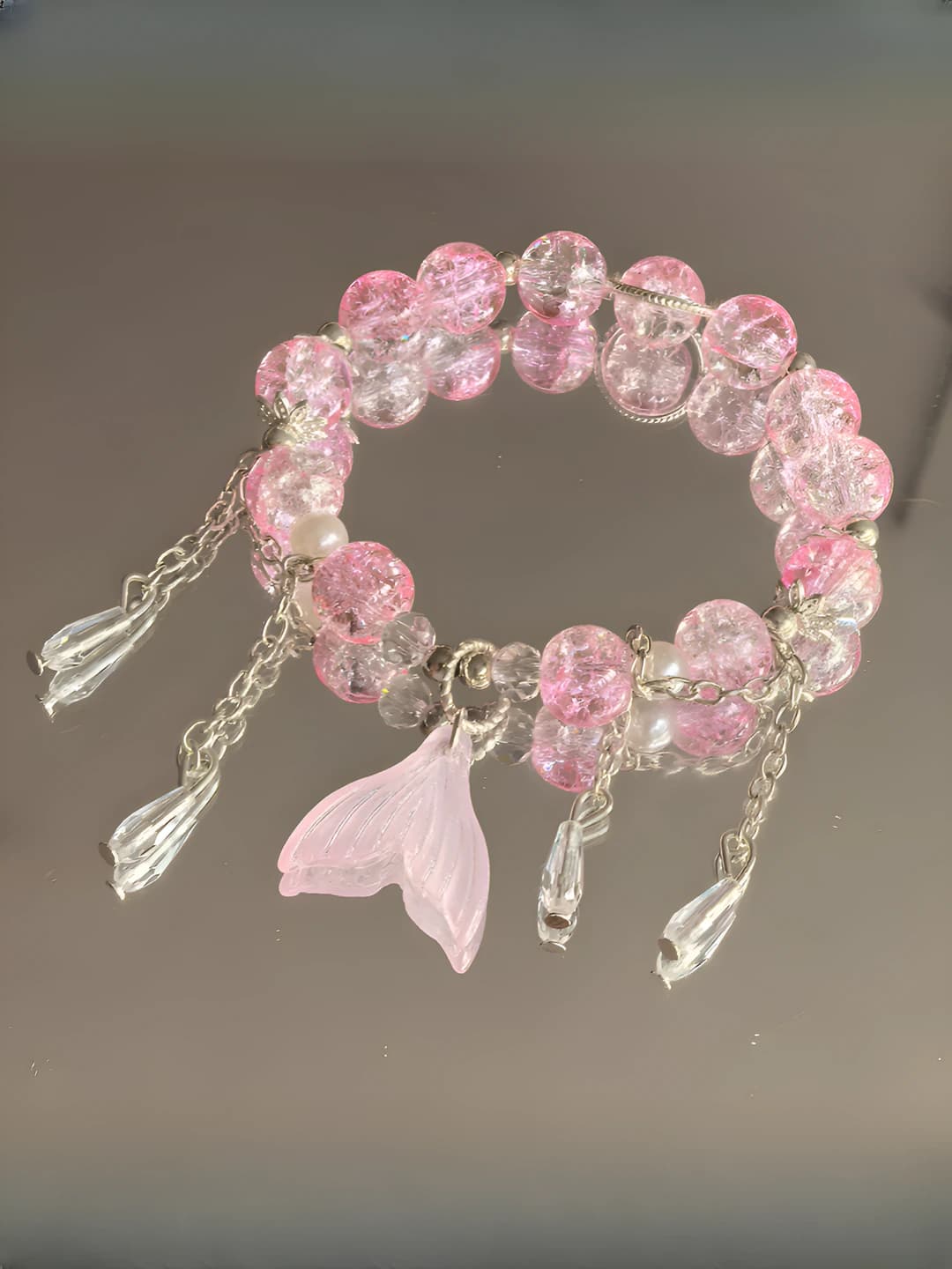 Women's 10mm gradient glass and lucite beaded bracelet, ins style, fresh and sweet accessory