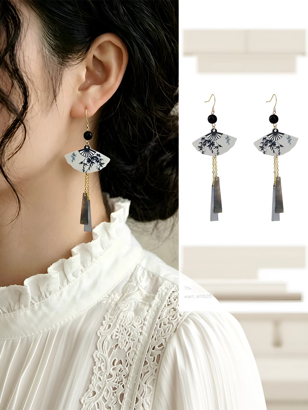 5# earrings-1 pair-New Chinese fan