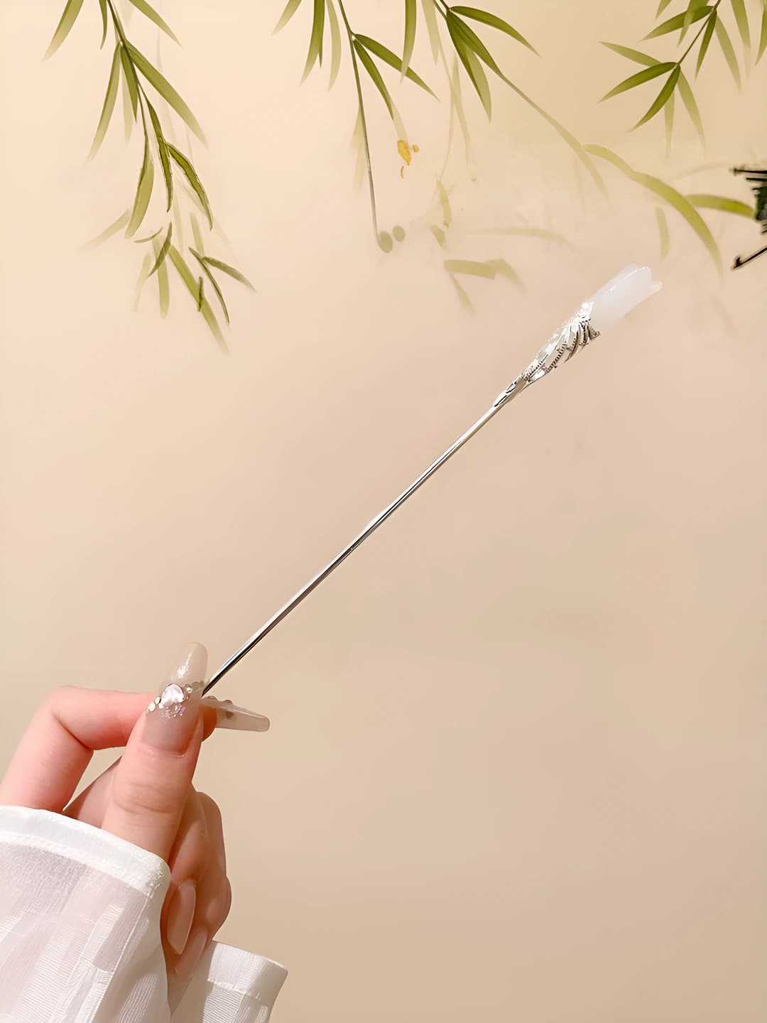 25# White jade candle hairpin - Silver