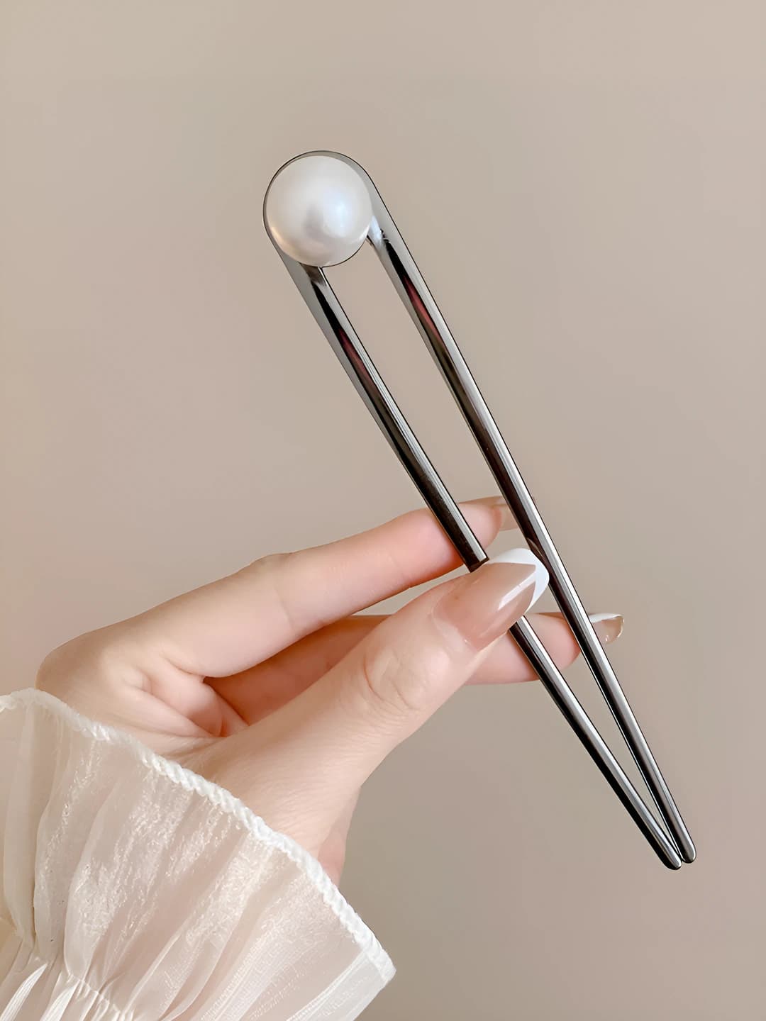 Black gold pearl hairpin - 14.3 cm