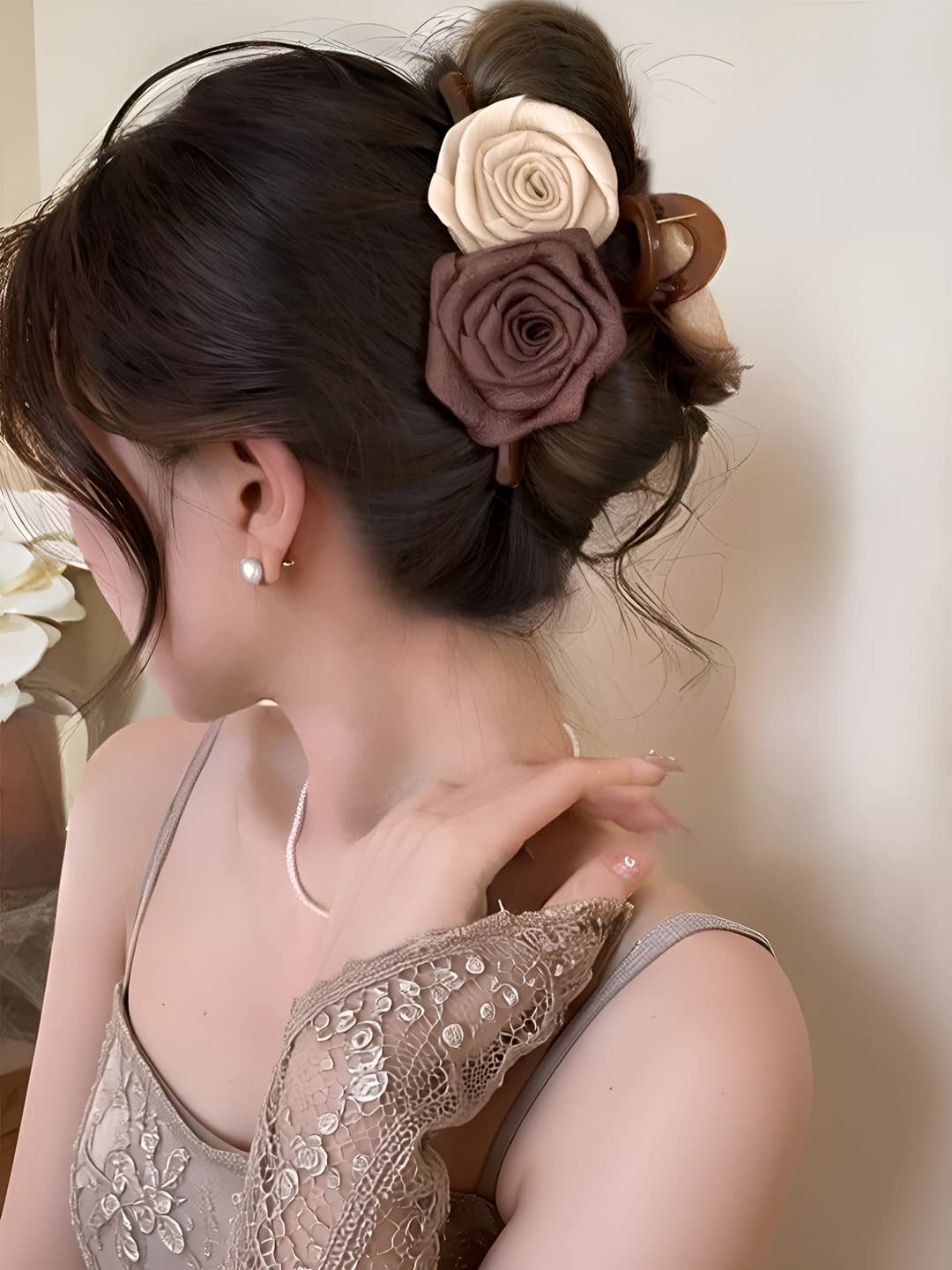 2# Off-white-coffee dried rose clip 13cm